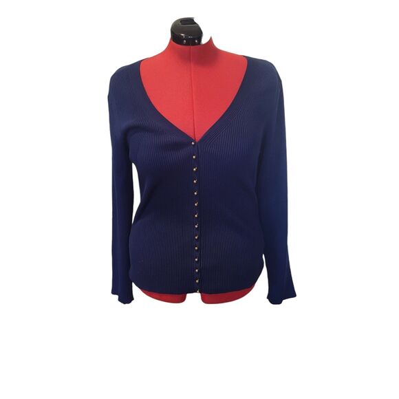 Allegory navy blue brass button down long sleeve sweater, size XXL - Picture 1 of 6